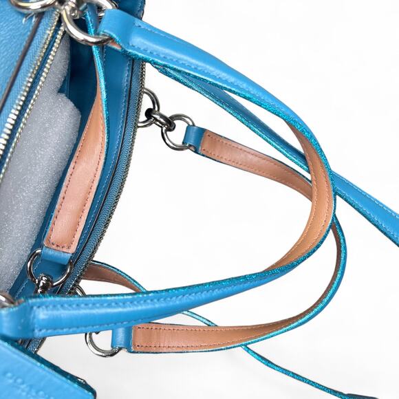 Coach Christie Carryall Teal Wildflower Leather satchel crossbody shoulder bag - Picture 10 of 11